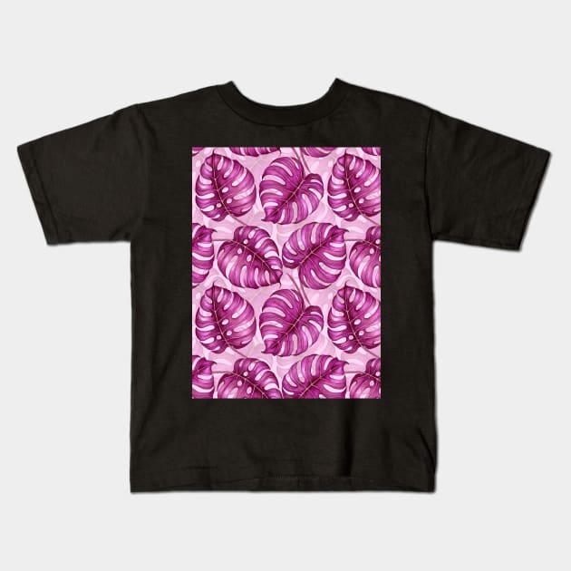 Monstera watercolor pattern Kids T-Shirt by katerinamk